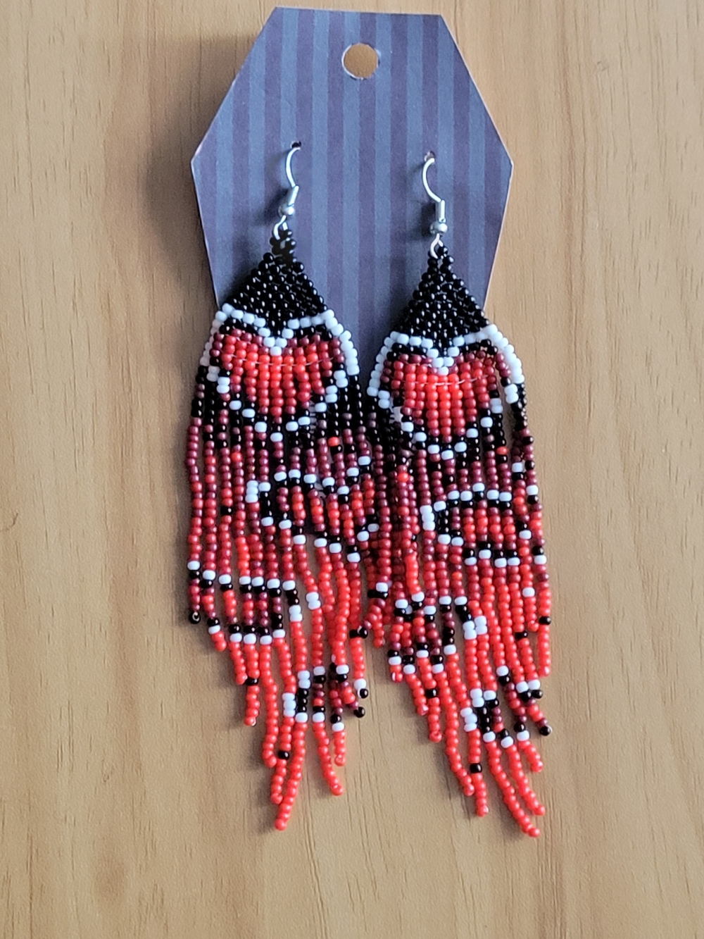 🖤NEW🖤 Handcrafted Red and Black Beaded Fringe Earrings - Women Jewelry